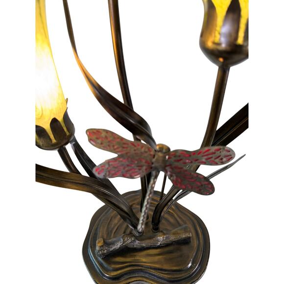 Vintage Dale Tiffany 3-Light Lily Lamp w/ Dragonfly - Picture 9 of 9